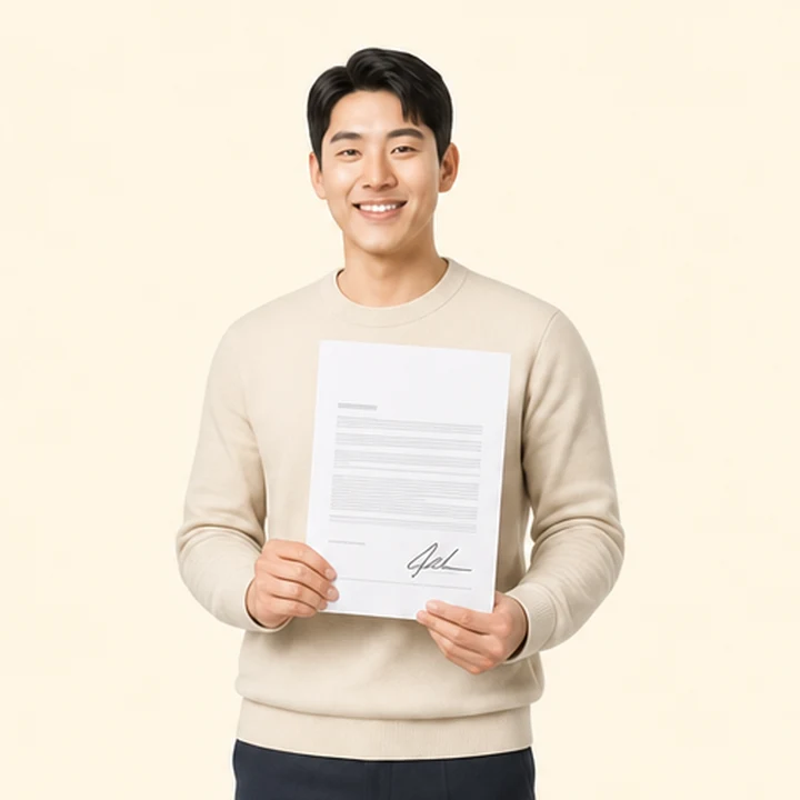 그랜저 신차 장기렌트카 서면 견적서를 들고 있는 고객